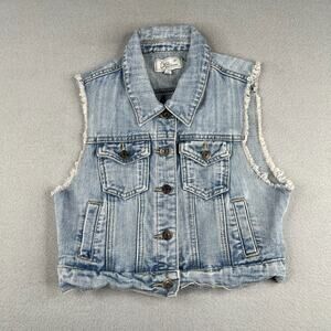 Chiqle Denim Vest Jacket Button Up Youth Girls Size Medium Blue Pockets